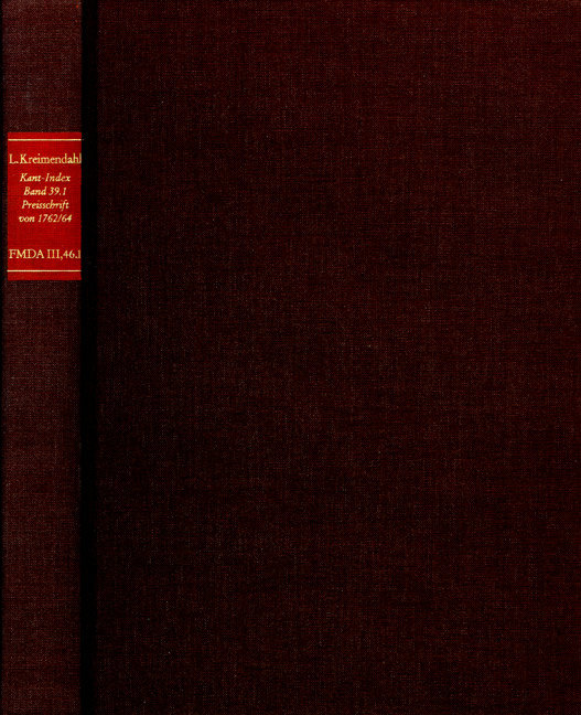 Forschungen und Materialien zur deutschen Aufklärung / Abteilung III: Indices. Kant-Index. Section 3: Index zum Corpus d - Forschungen und Materialien zur deutschen Aufklärung